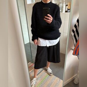 Black Open-knit Oversized Chunky Cashmere High Crewneck Sweater